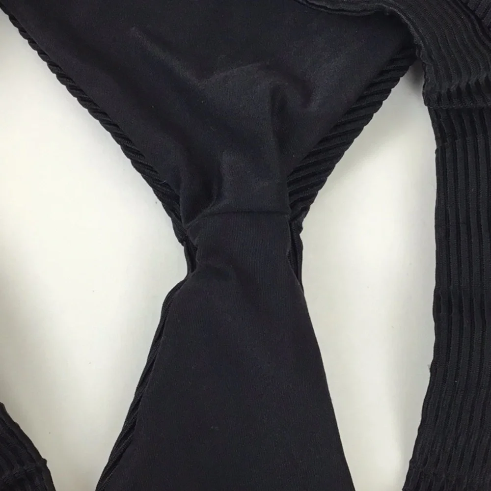 Frankies Bikinis Black Ribbed Bikini Bottom NWOT